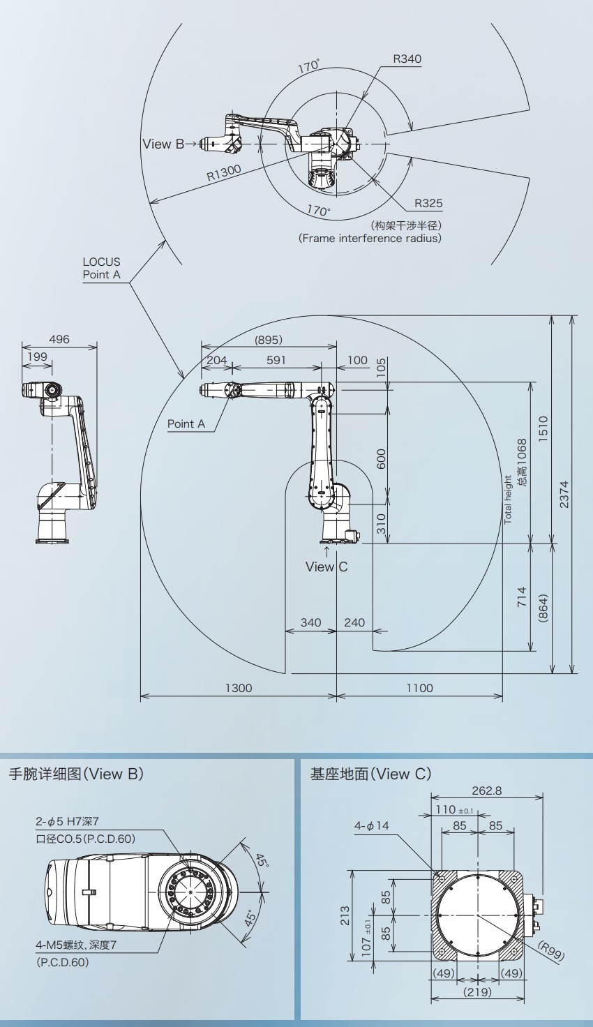 外形尺寸和動作范圍