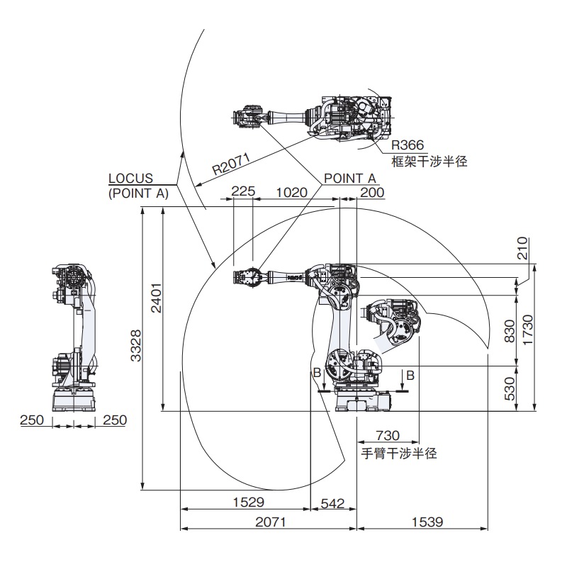 SRA100B-01 外形尺寸及動(dòng)作范圍